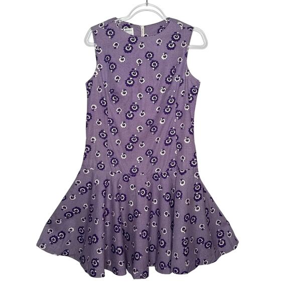 1960s Kenny Classics Purple Drop-Waist Floral Sleeveless Dress medium to large - Picture 2 of 10